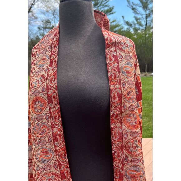 Vtg Wrap Shawl 1980’s Shades Of Orange With Silver Thread Paisley & Geometric - Picture 6 of 10